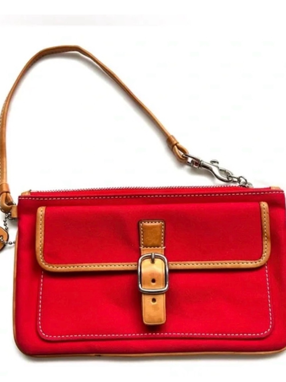 vintage Coach Hamptons red canvas wristlet clutch